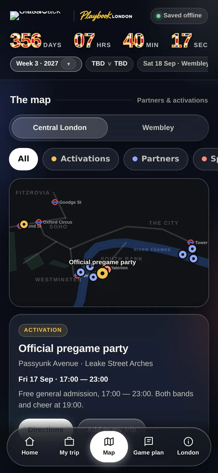 The Playbook map, partners and activations pinned across London